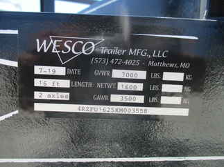 2019 Wesco 76x16 Utility