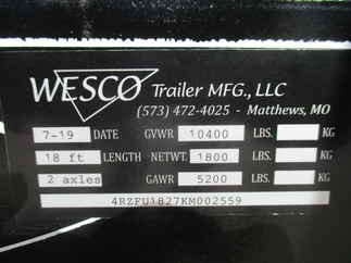 2019 Wesco 82x18 Utility