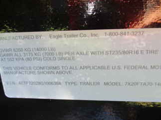 2016 Eagle 83x20  Equipment 7X20FTA70-14000