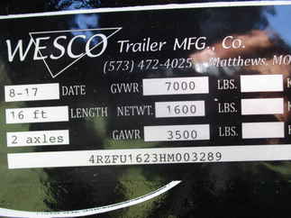 2017 Wesco 76x16 Utility