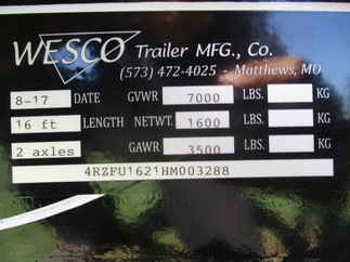 2017 Wesco 82x16 Utility