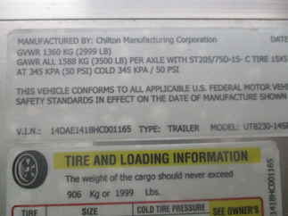 2017 Chilton 82x14  Aluminum Single Axle Utility UT8230-14SRAR
