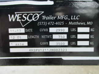 2018 Wesco 82x12 Single Axle Utility