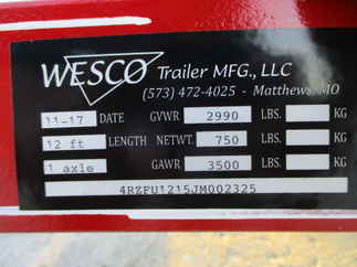 2018 Wesco 76x12 Single Axle Utility