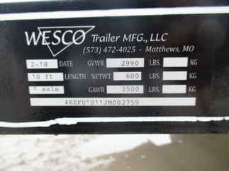 2018 Wesco 60x10 Single Axle Utility