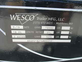 2020 Wesco 82x18 Equipment