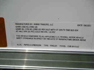2021 Rhino 6x12  Enclosed Cargo CUB 6X12SA