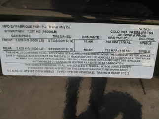 2022 PJ Trailer 83x16 DX Dump DXT1682BSS0
