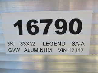 2022 Legend 83x12  Aluminum Single Axle Utility 7X12TUSA30