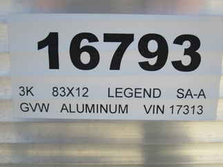 2022 Legend 83x12  Aluminum Single Axle Utility 7X12UGSA30