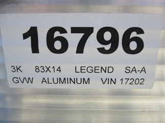 2022 Legend 83x14  Aluminum Single Axle Utility 7X14TUSA30