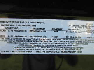 2023 PJ Trailer 83x14 DL Dump DLA1472BSSK