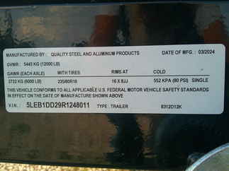 2024 Quality Steel 83x12  Dump 