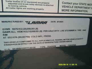 2026 Lamar 102x25  Equipment Deckover FD02252A